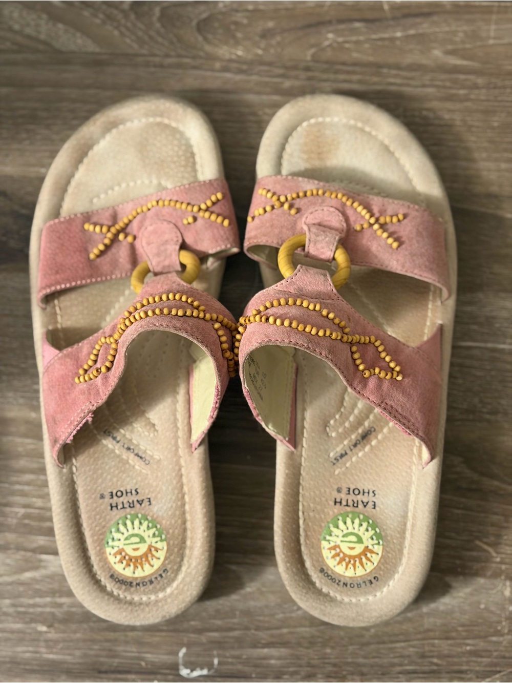 Women’s Pink Suede & Leather Beaded Slide Sandals